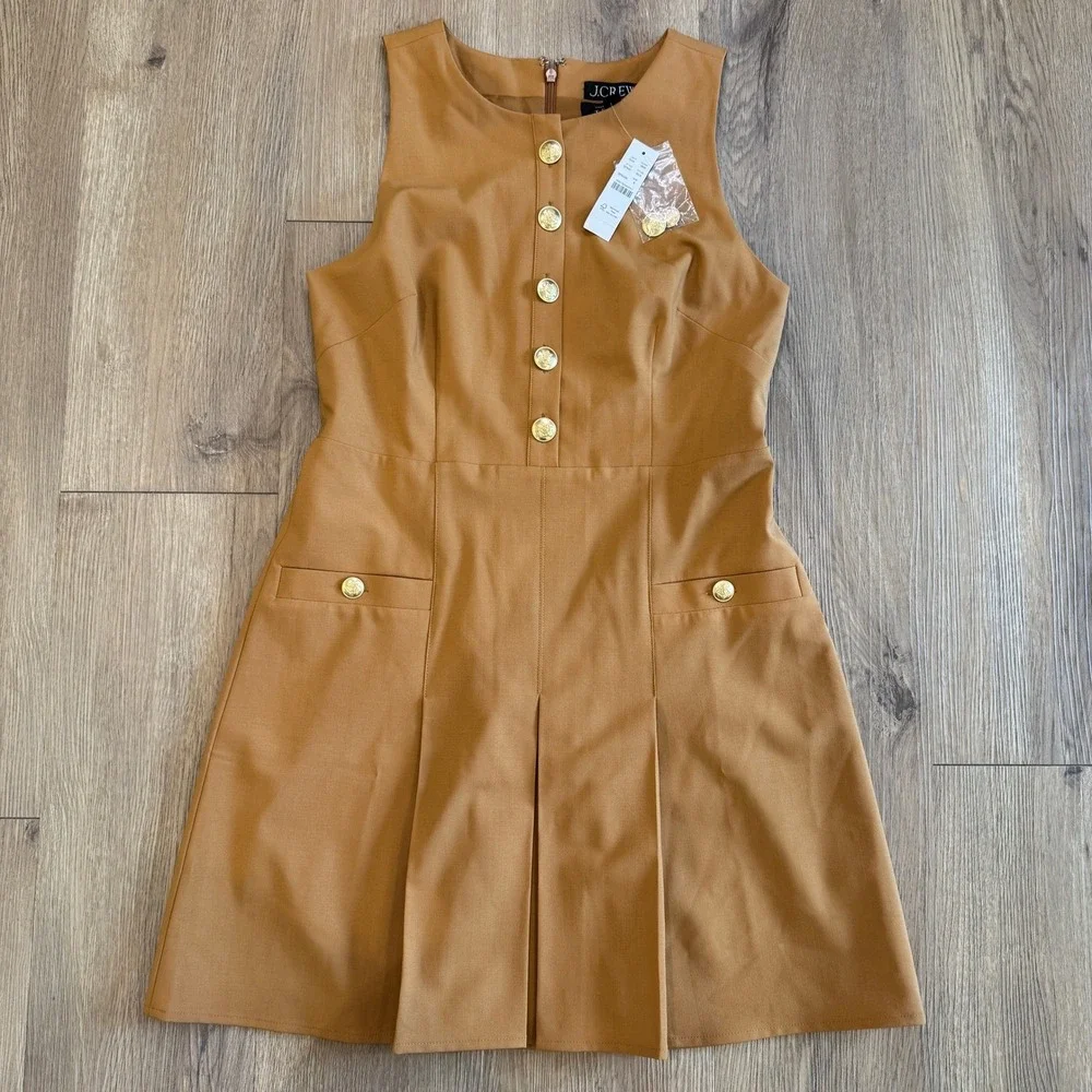 J.Crew Italian Stretch Wool Tollegno 1900 Pleated Mini Dress Camel Size 6 NWT